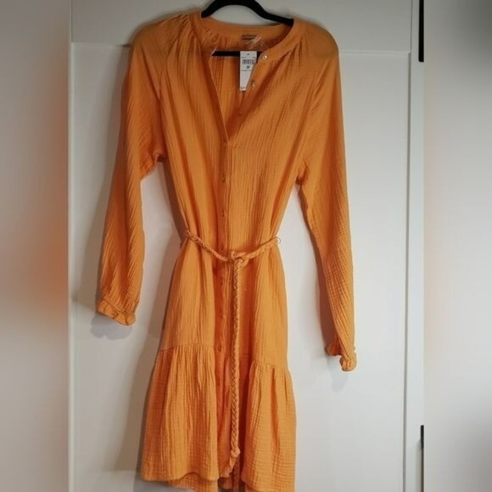 Magaschoni 100% Organic Cotton Gauze Button Front L/S Dress Sz S NWT RETAIL 178